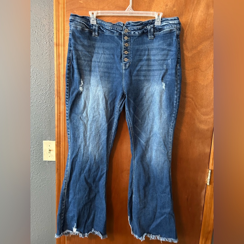 KanCan Distressed Flare Jeans in Blue